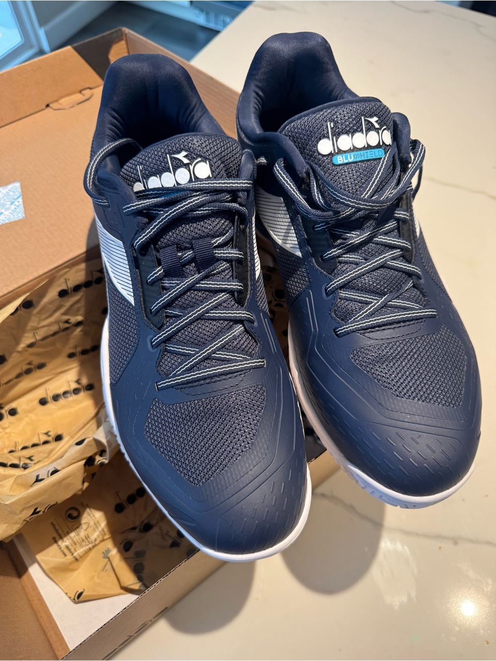 Diadora Men's Navy and White Performance Running Sneakers